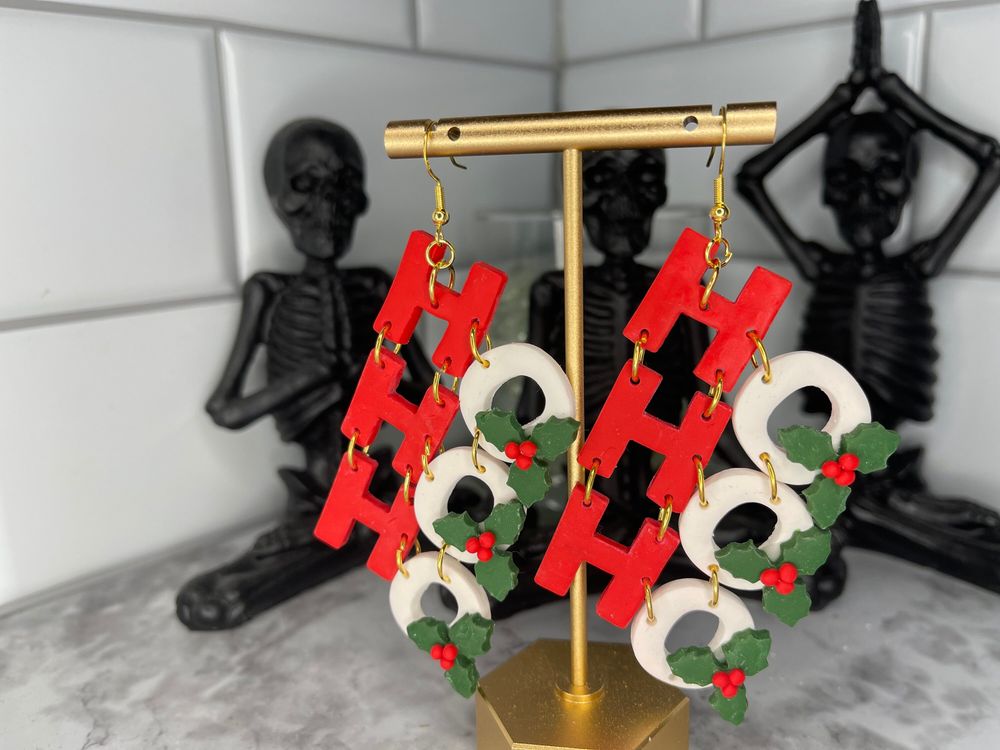 Ho Ho Ho Earrings - Polymer Clay Earrings  -  Christmas Earr...
