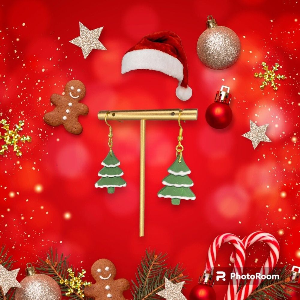 Christmas Tree Clay Dangle Earrings - Christmas Tree Earring...