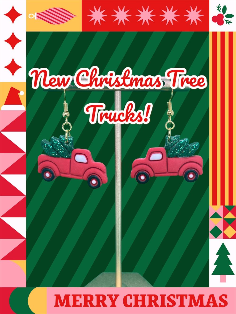 Christmas Red Truck | Holiday Clay Earrings |Red Truck Earri...