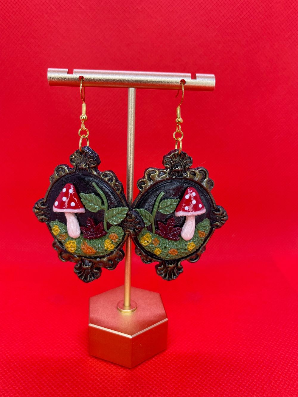 Frame Mushroom Earrings, Mushroom Earrings, Clay Earrings, P...