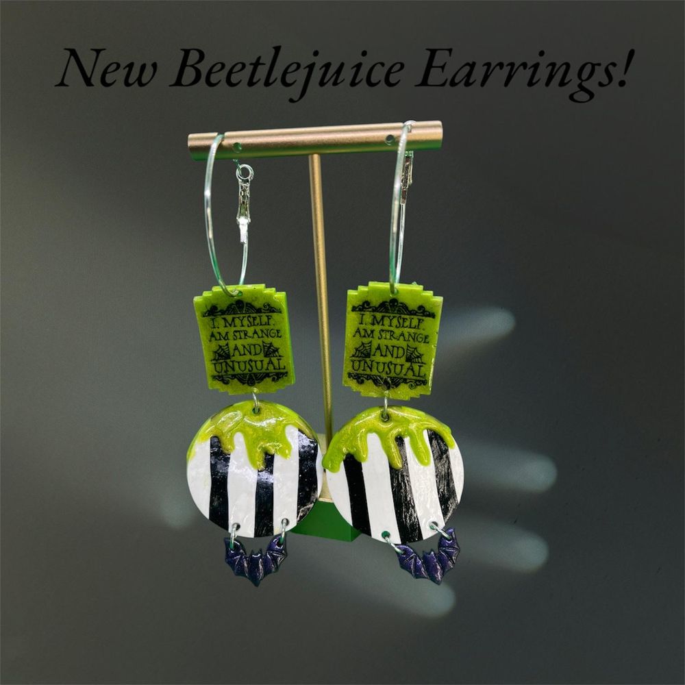 Beetlegeuse Dangles | Spooky Polymer Clay  Earrings | Black ...