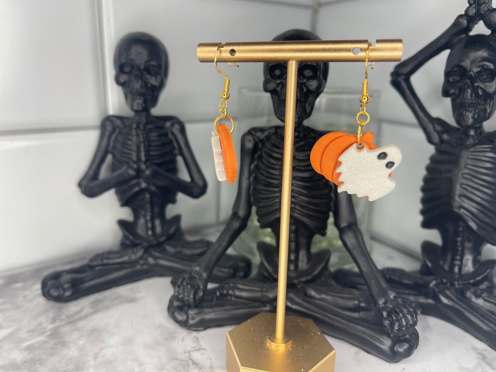 Haunting Pumpkin Ghost Earrings, Boho Earrings, Boho Clay Ea...