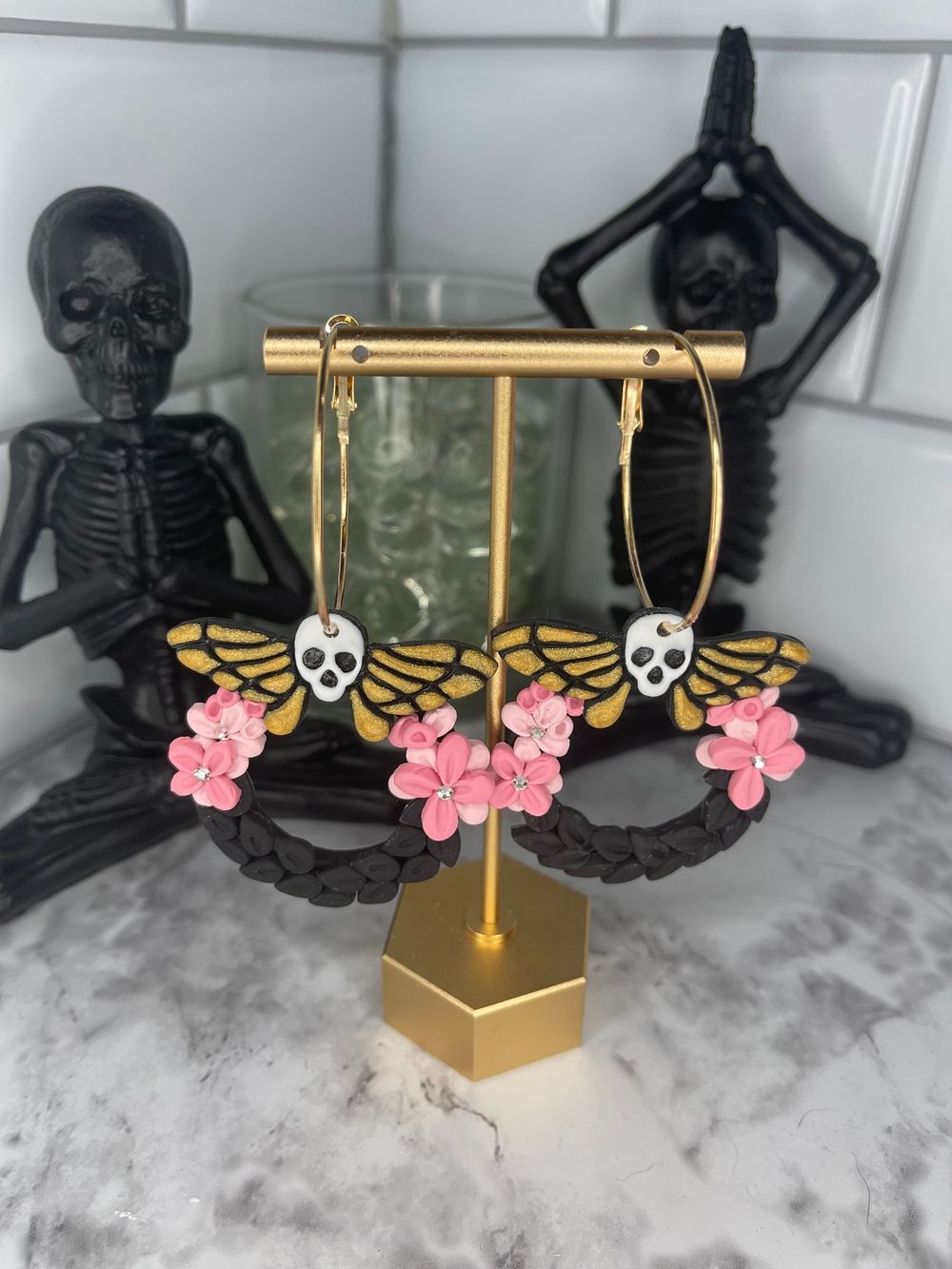 Floral Death Head Moth Earrings | Death Moth | Moth Wings | ...