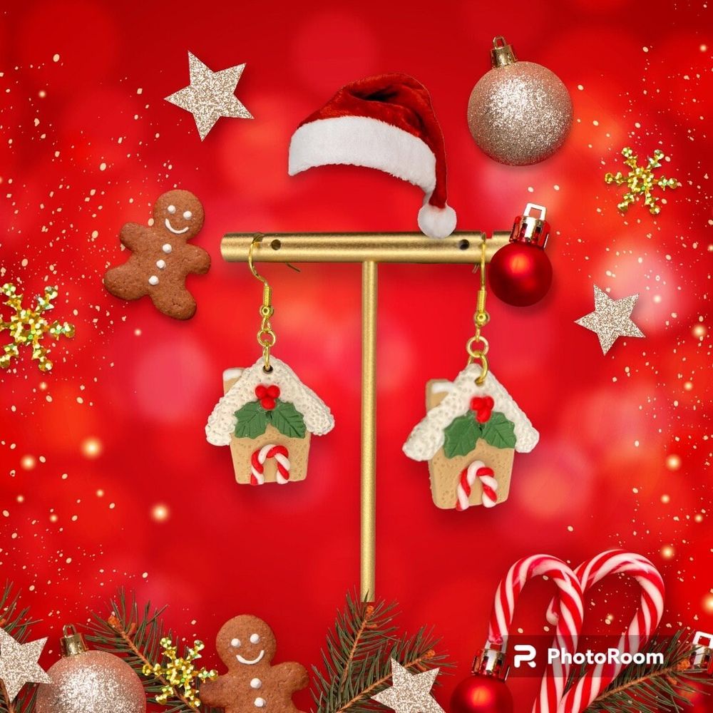 Gingerbread House Dangle Earrings - Polymer Clay Earrings  -...